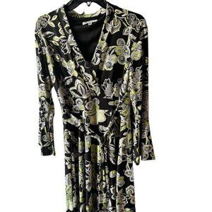 NEW Robbie Bee Black Floral Print Women's Faux Wrap Fit & Flare Dress Size M